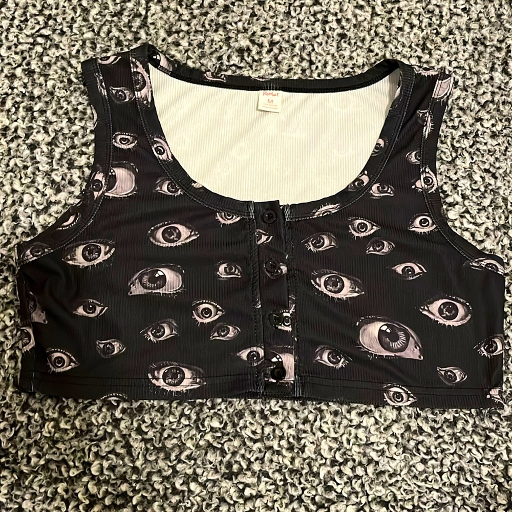 Cropped Top Shirt - Women's - Small Size 6US - Black and White - Eyeball Design
